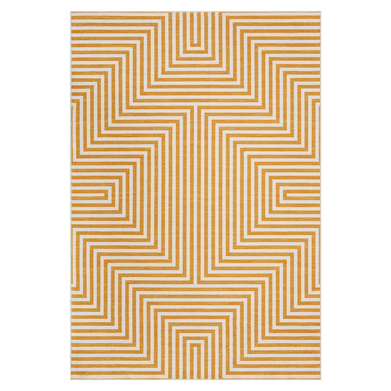 Modern Rug for Living Room Non-Slip Striped Accent Rug, Stain-Resistant Ultra-Thin Bedroom Carpet, Soft Low Pile Indoor Floor Mat for Kids Room, Nursery, Home Office