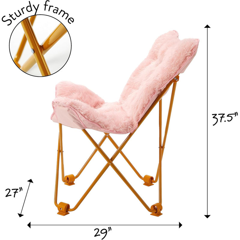 Fauteuil papillon l 360 po Lehman, Fausse fourrure rosée