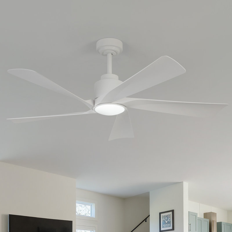 Karlena 52'' Modern Large Ceiling Fan With Led Lights And Remote Control, App, Timer, Memory, White with Pearl White Blade