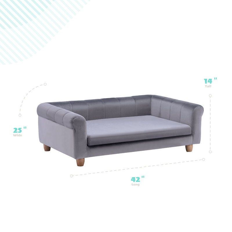Elegant Gray Faux-Velvet Elevated Dog Bed with Wood Legs