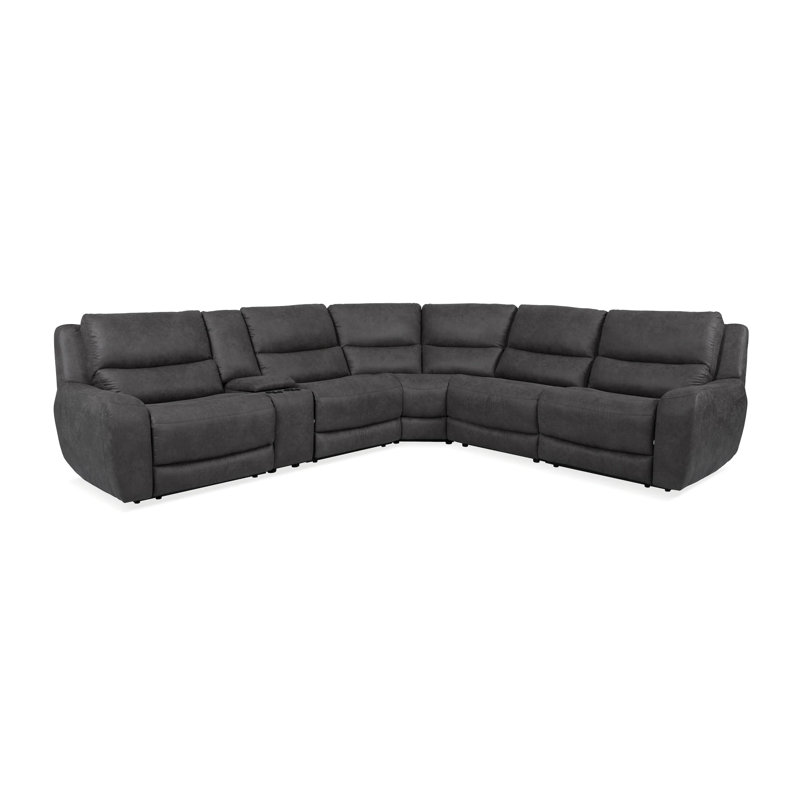 134.4" W Transitional Power Sectional, Granite Gray, Gray