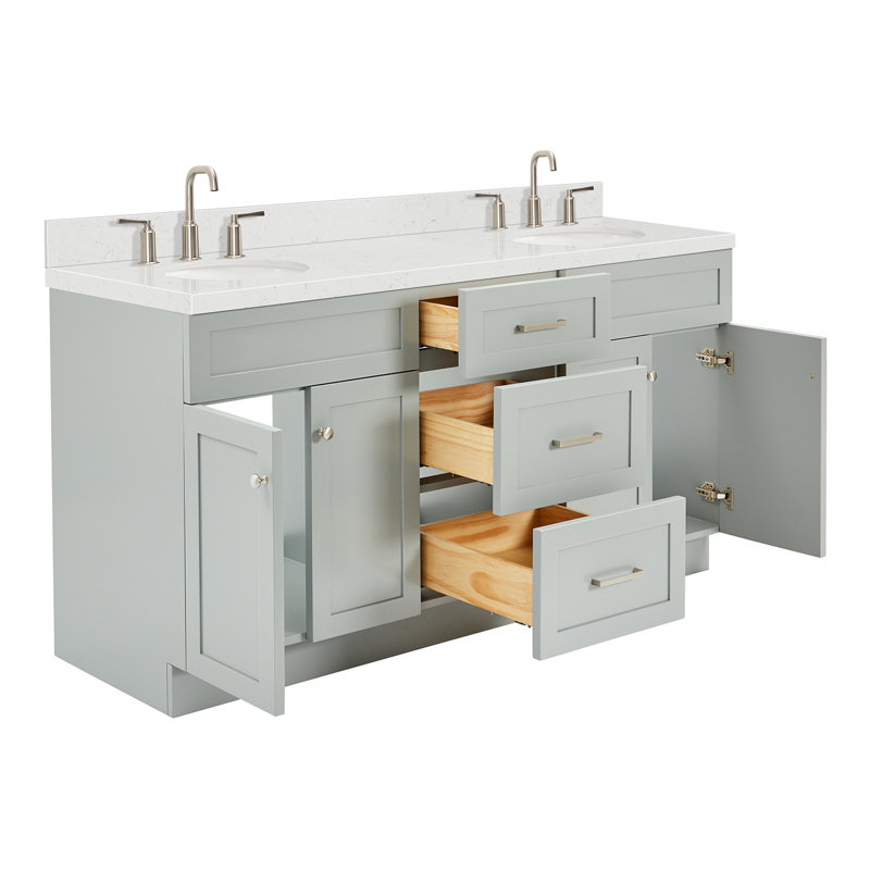 Abell 66.25'' Bathroom Vanity with Carrara Quartz Top, Gray