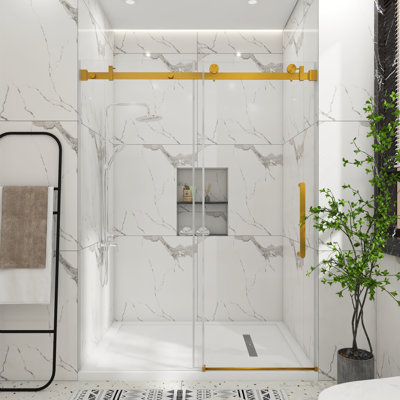 56-60 "W X 76"H Single Sliding Frameless Shower Door In Brushed Gold