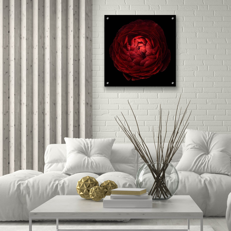 Art mural épique «Red Flower on Black 05» par Tom Quartermaine, H 24 po x l 24 po x P 0,2 po