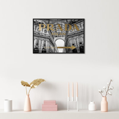 «Milan Galleria Roadsign Noir Gold», impression sur toile