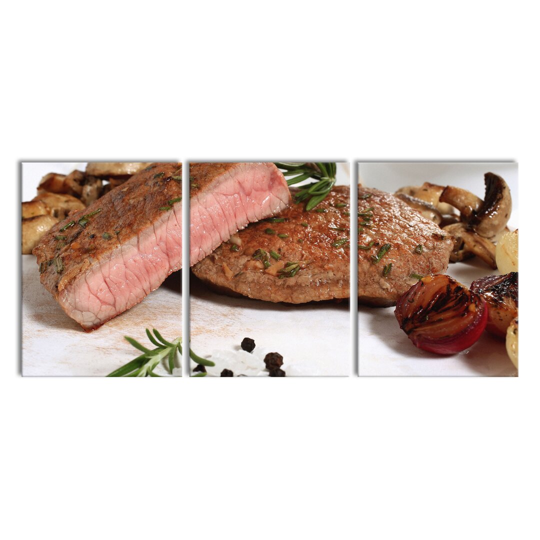 3-tlg. Leinwandbilder-Set Saftiges Steak Medium