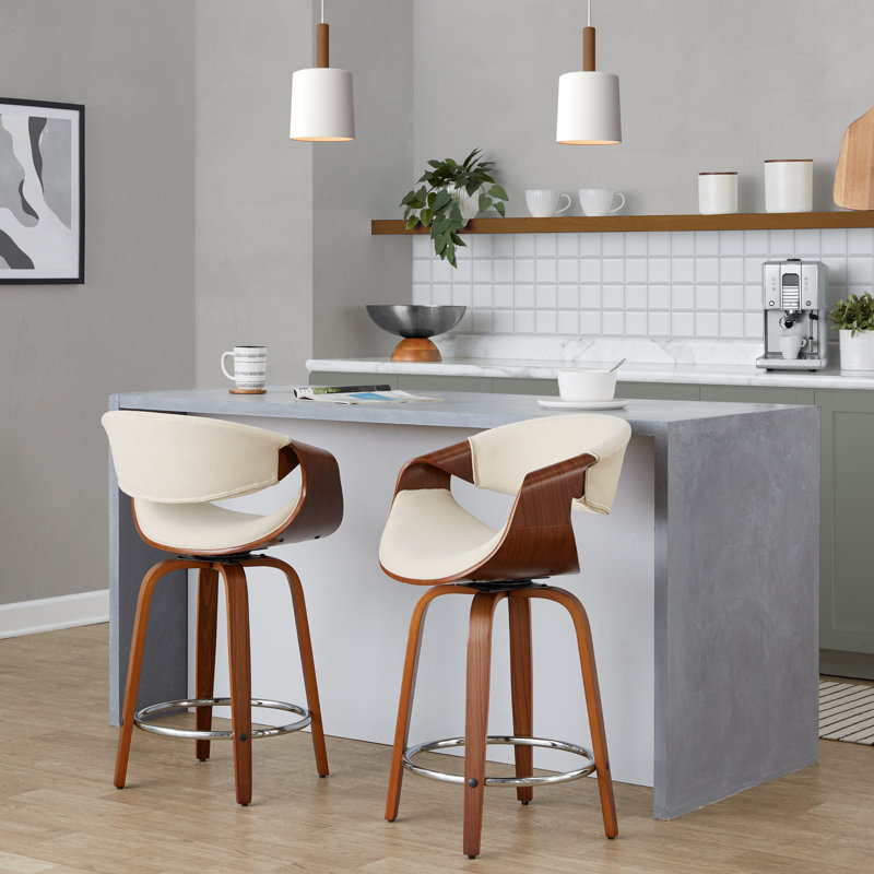 Archaimbaud Swivel Upholstered Counter Stool, Counter Stool (24" Seat Height), Cream