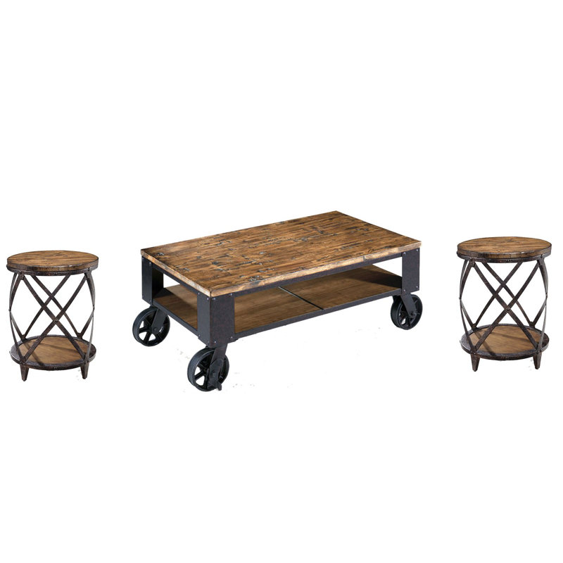 Addison Rectangular Starter Cocktail Table With 2 Round Accent Table, 3 Pieces: Coffee Table, 2 End Tables
