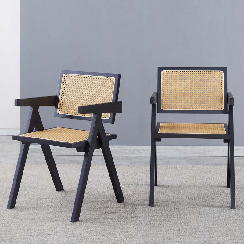Ensemble de chaises de salle à manger avec accoudoirs, pieds en bois, Noir