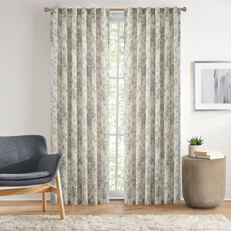 Ensemble de rideaux en lin à motif floral, passe-tringle / passe-tringle, ensemble de 2 panneaux, L 50 po x L 108 po