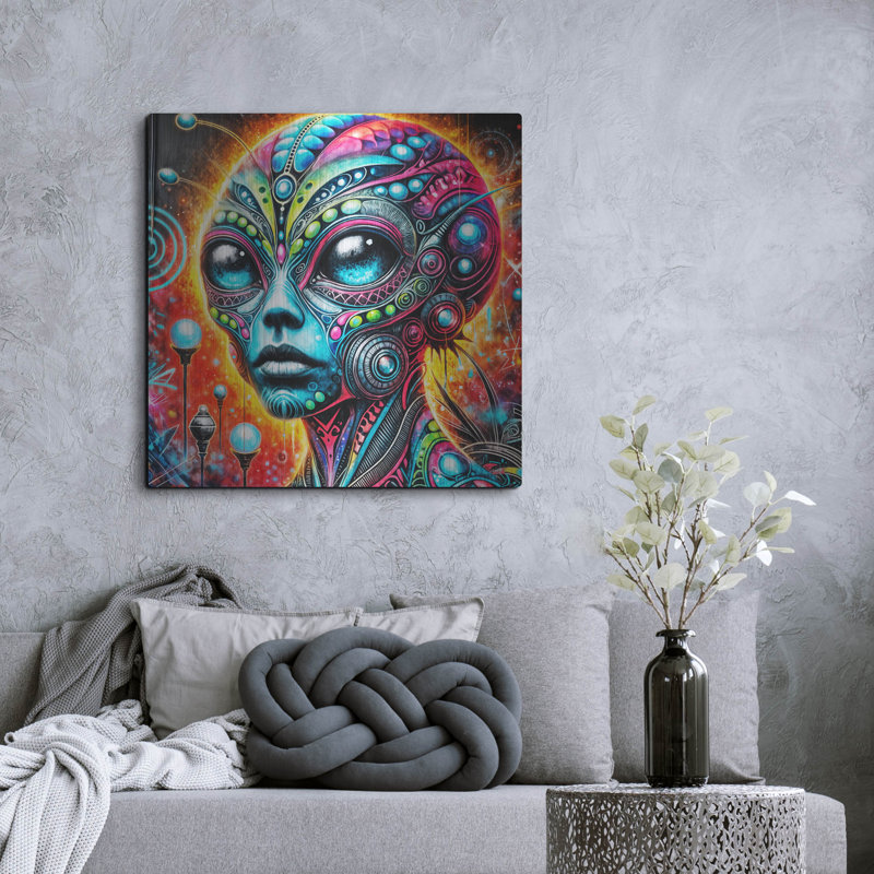  'Alien's Portrait Vibrant Abstract' by Rey Klimt Metal Wall Art, 36" x 36", H 36 po x l 36 po