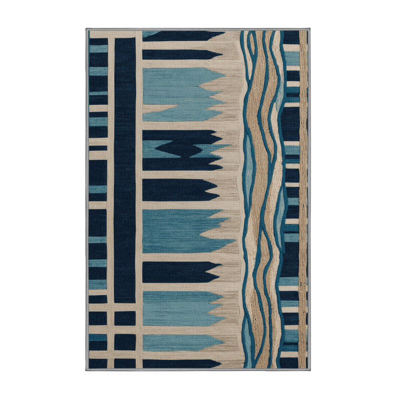  Washable Urban Seaside Coastal Area Rug, Rectangle 2' x 3'