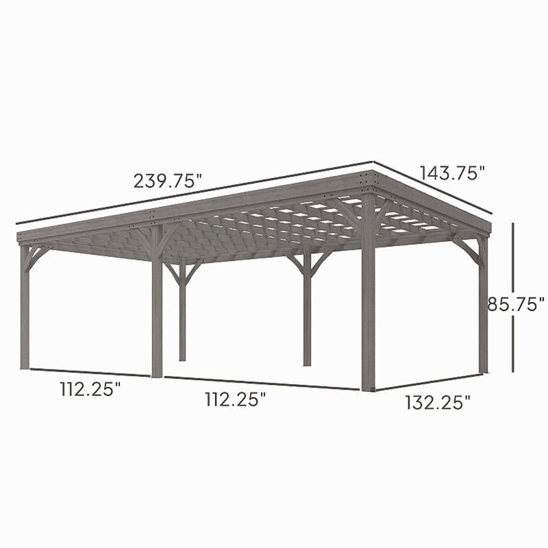 Pergola en bois, pavillon de vigne, pergola d'extérieur, H 85,9 po x l 239,9 po x P 143,8 po, Gris