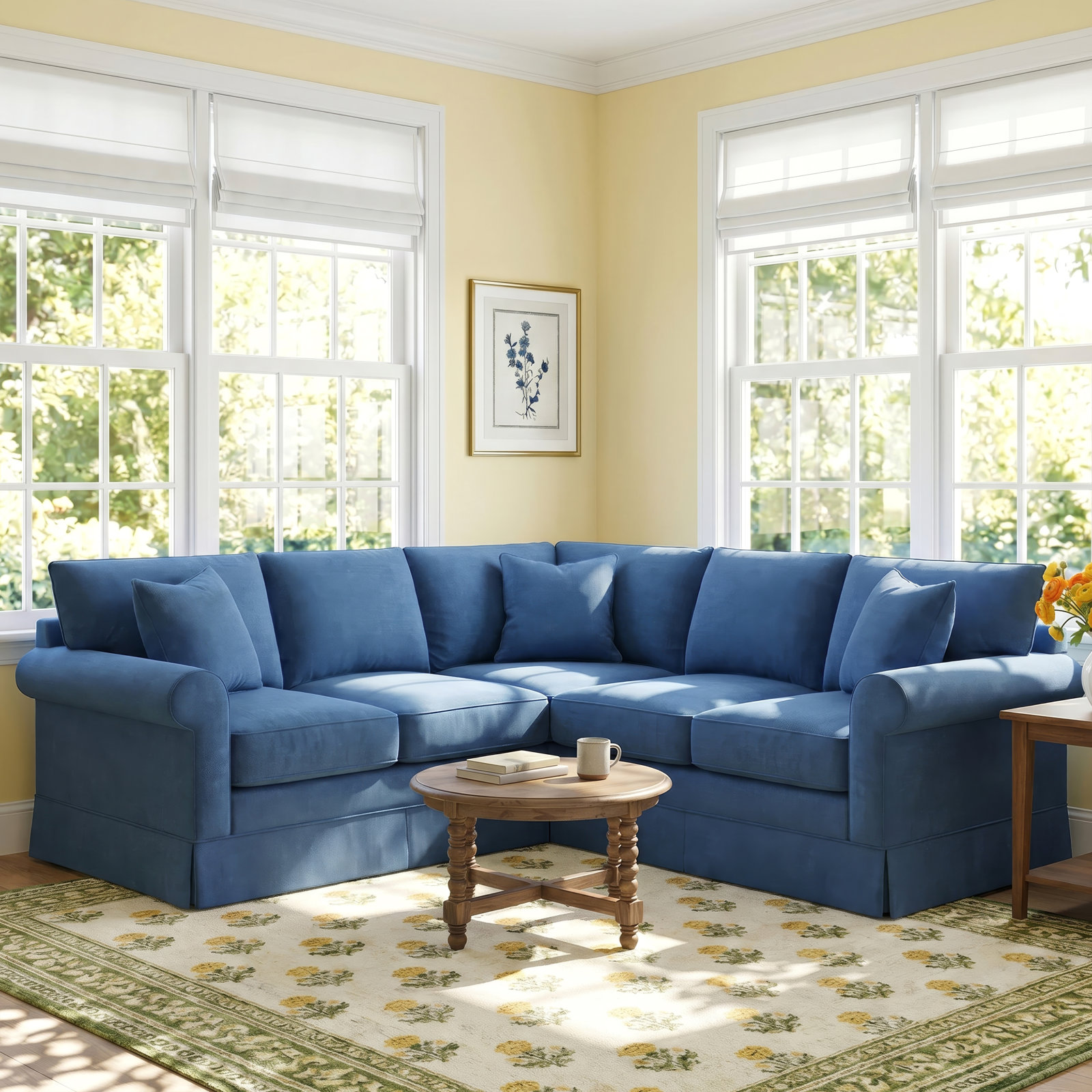 Friedman Upholstered L-Sectional, Classic Indigo Denim