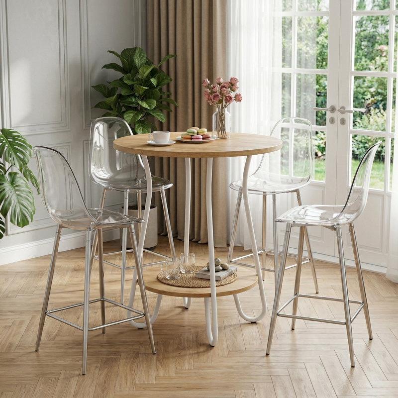 Modern Minimalist Transparent Ghost Bar Stool with Sleek Metal Legs (Set of 4), Silver, 4
