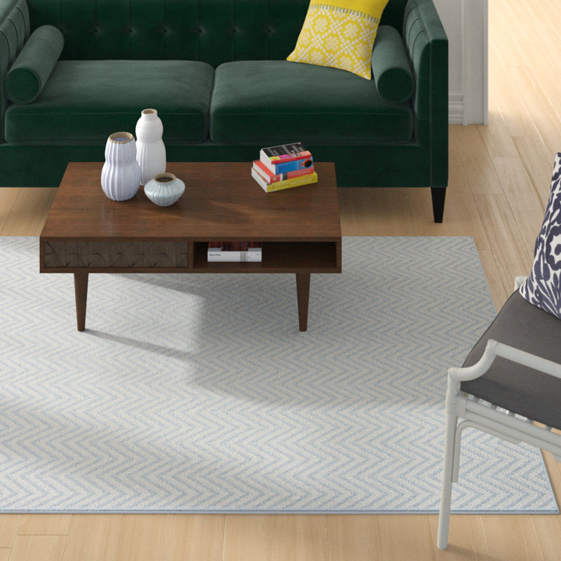 Haileyjade Power Loom Light Blue/Cream Rug, Rectangle 6'7" x 9'2"