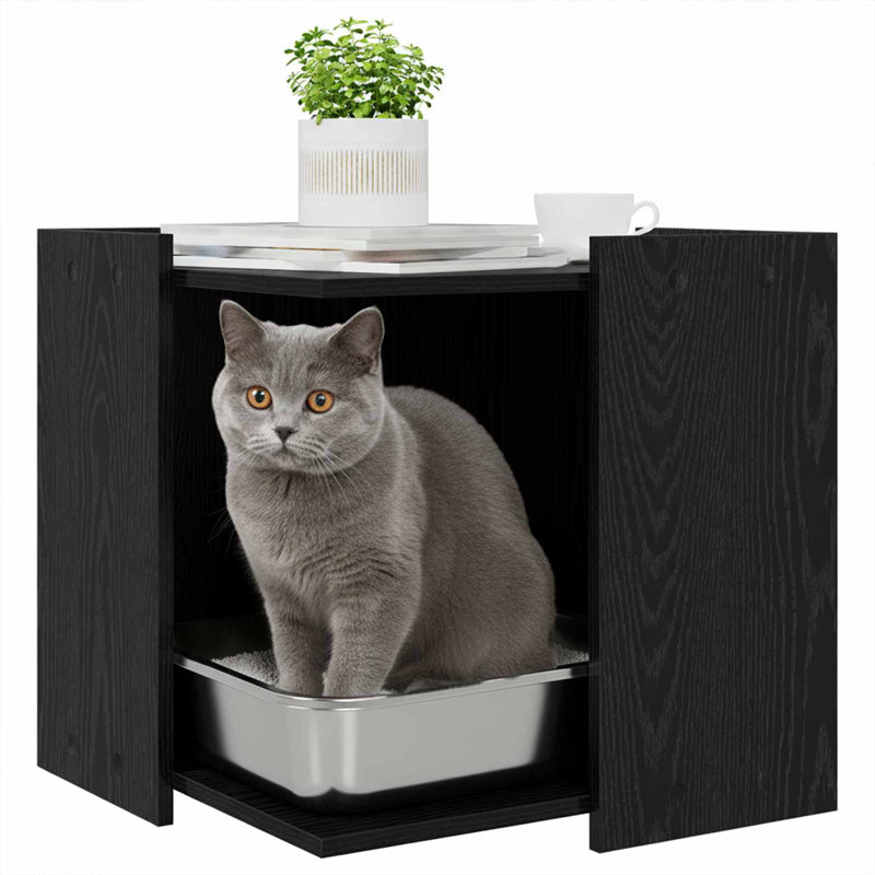 Litter Box Enclosure, 51cm H x 53cm W x 53cm D, Black Oak