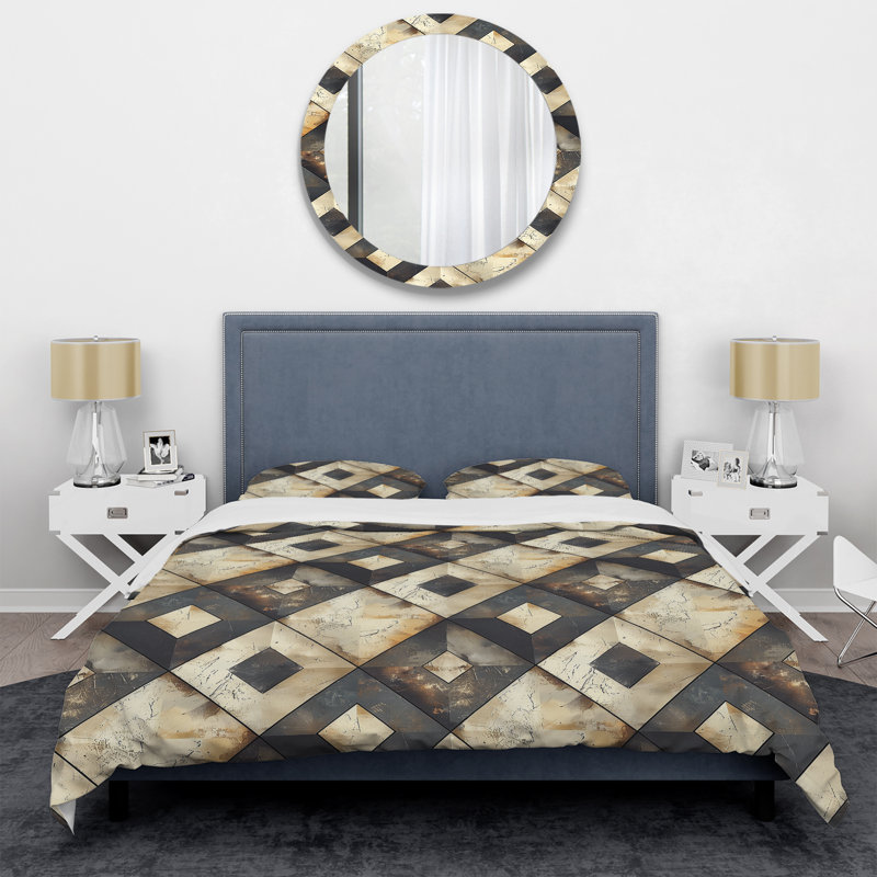 Ensemble de housse de couette moderne brun à motif losange moderne II, Housse de couette pour grand lit et 2 taies décor