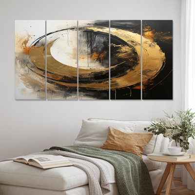 Yin Yang Beyond Duality Abstract Gold And Black - Abstract Canvas Art Print - 5 Equal Panels -  Everly Quinn, DBF768108DB14EE19B0F9599D09778CF