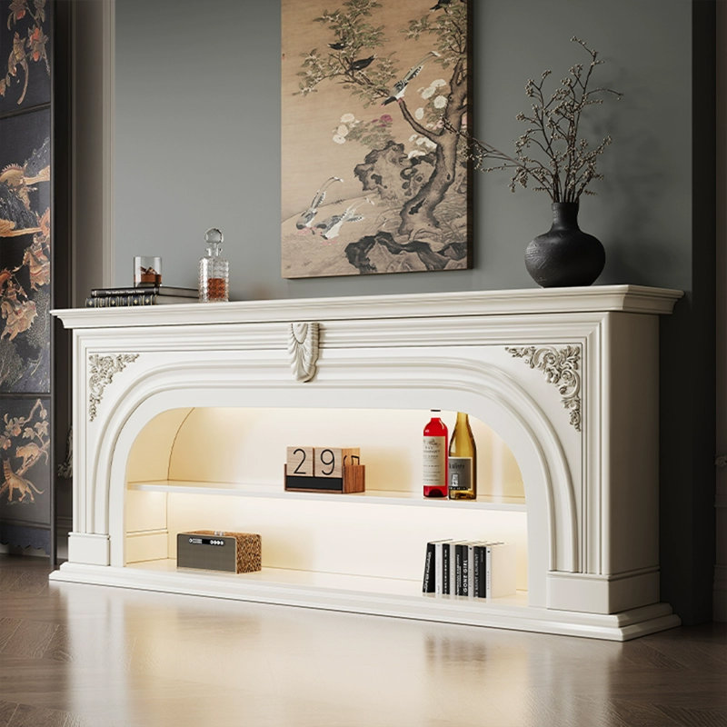 Blanc massif + foyer en bois manufacturé avec meuble télé, H 29,63 po x l 78,74 po x P 13,78 po
