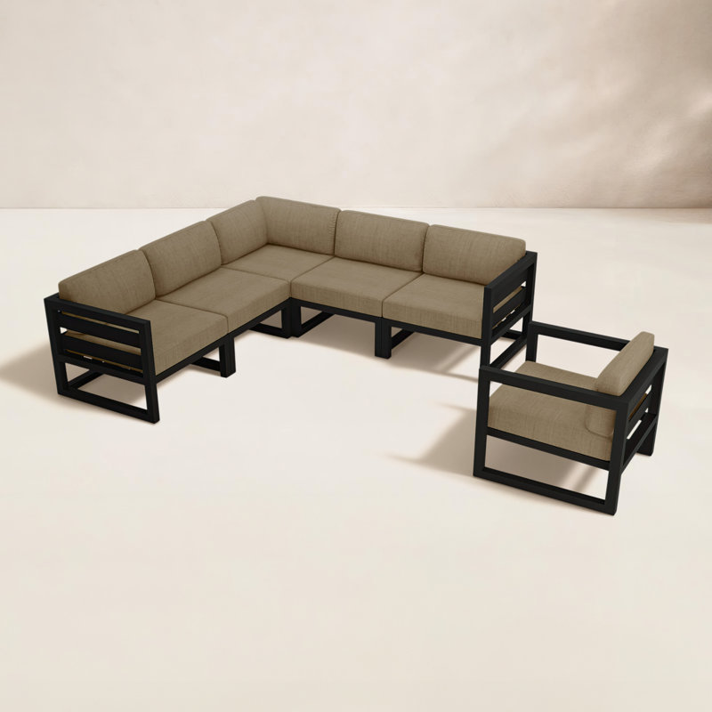 Avion 6 Piece Sectional Set - Black, Canvas Natural Sunbrella® Canvas, Black