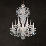 Olde World 12 Light 30in x 39in Chandelier in Polished Gold with Clear Radiance Crystals