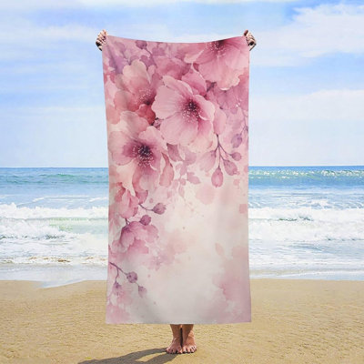 Serviette de plage surdimensionnée à motif floral aquarelle rose pâle, serviette de bain douce et absorbante pour la plage, la piscine, la salle de bain, les voyages, la salle de sport et le camping, 152 x 203 cm