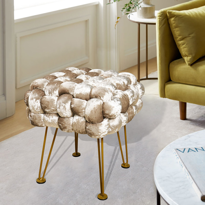 16" Wide Velvet Square Ottoman, Bleached Sand Velvet