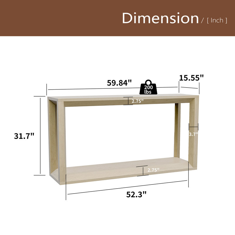 60" Rectangular Solid Wood Veneer Console Table, Wide Sofa Table, Behind Couch Table, Oak Wash