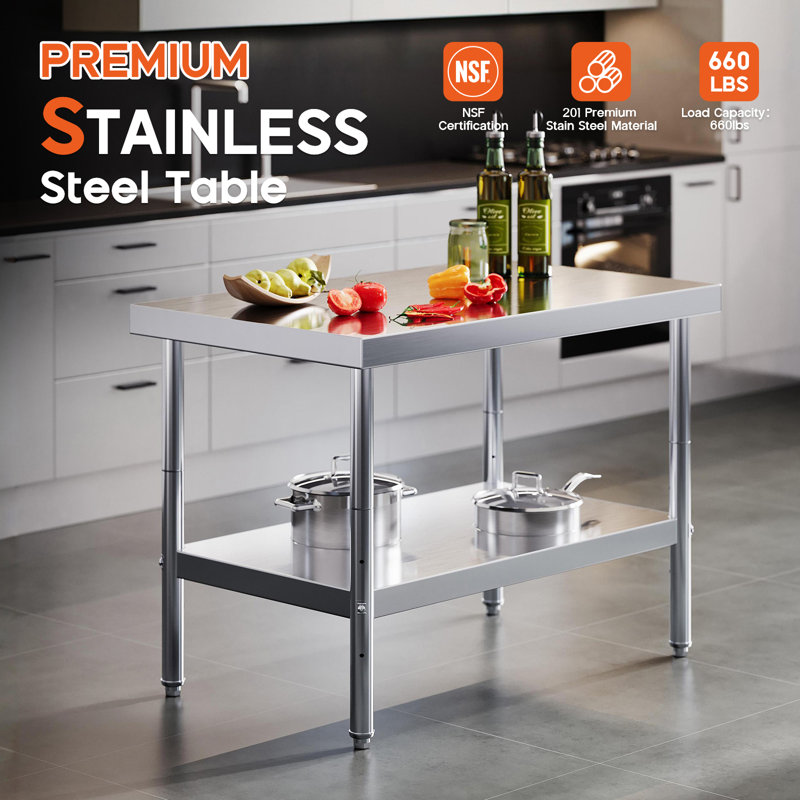 Precision Zenith Ensemble 30x48in Stainless Steel Table, Kitchen Prep Table with Adjustable Undershelf, NSF Certified Metal Surface for Home Kitchen, Restaurant, Hotel, and Garage