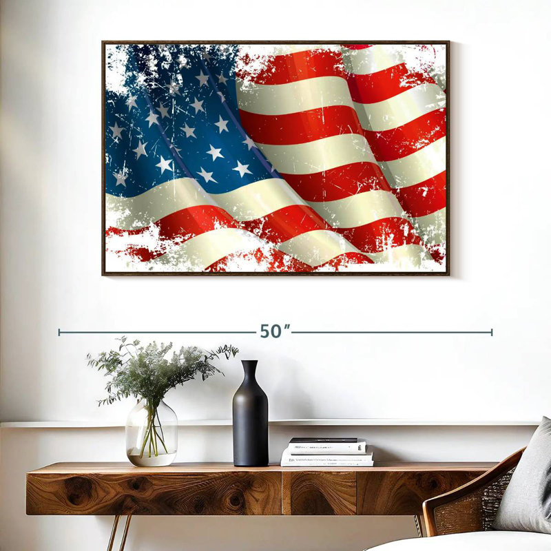 Drapeau américain grunge, Cadre flottant noyer, 40 po x 27 po