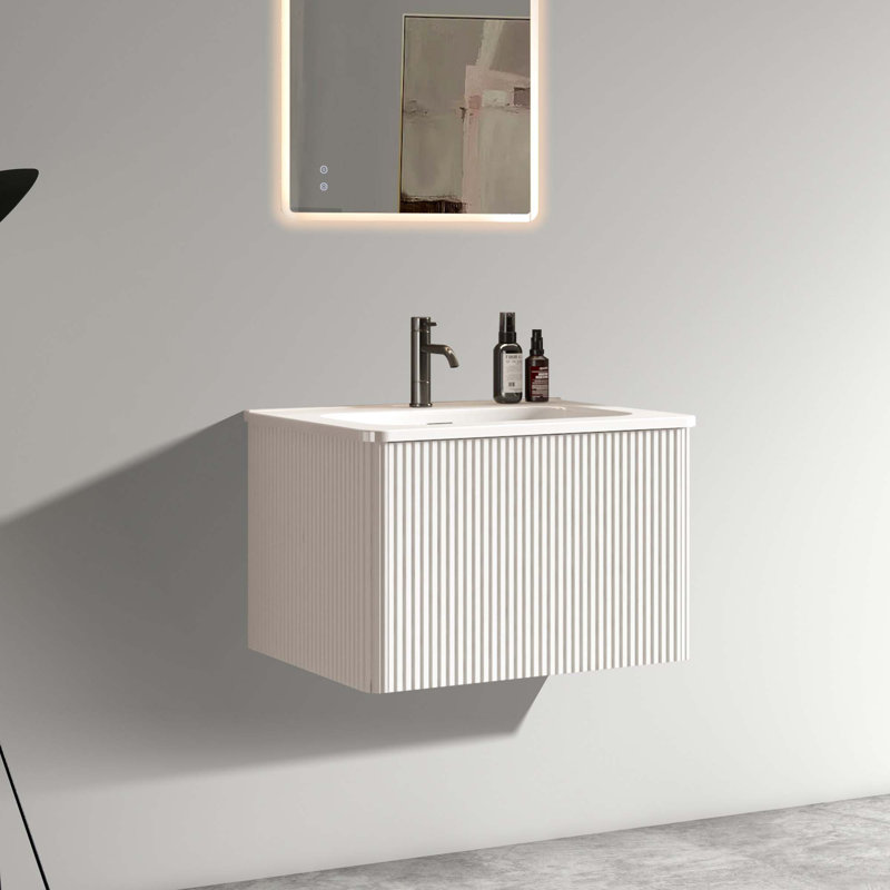 Meuble-lavabo mural moderne à rayures avec lavabo en céramique