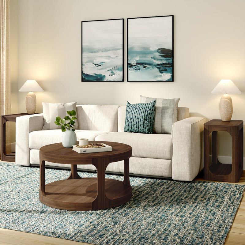 Table basse ronde 34 "avec tablette Forma, Noyer
