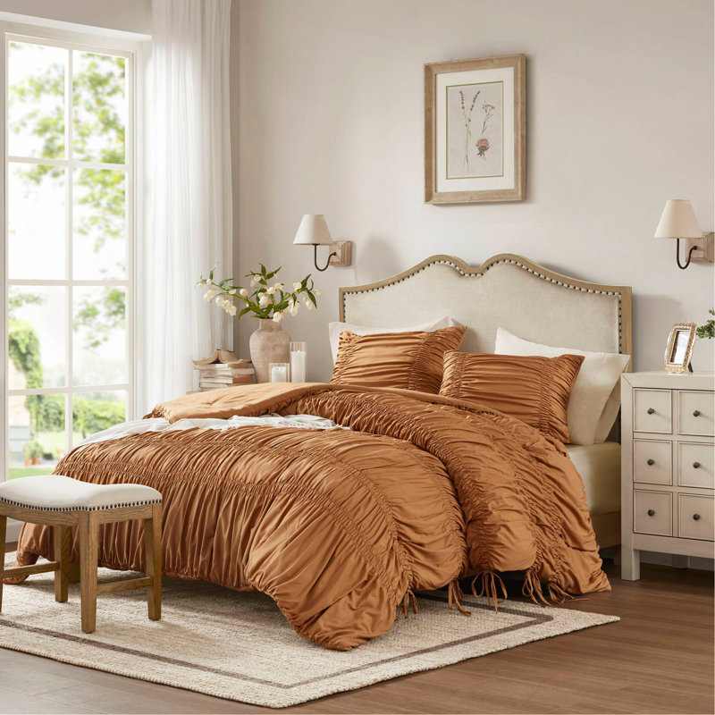 Ensemble d'édredon 2 pièces, Édredon simple + 1 taie décorative, Brun