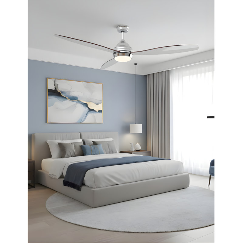 Gruenbaum 60'' Ceiling Fan with LED Lights, Chrome