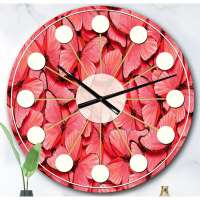 Corail - papillons roses - horloge murale moderne Mid-Century