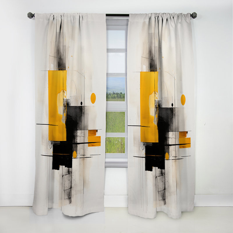 Gris pur jaune minimalisme pureté de forme I - Rideau occultant abstrait minimalisme - 1 panneaux, L 52 po x L 63 po
