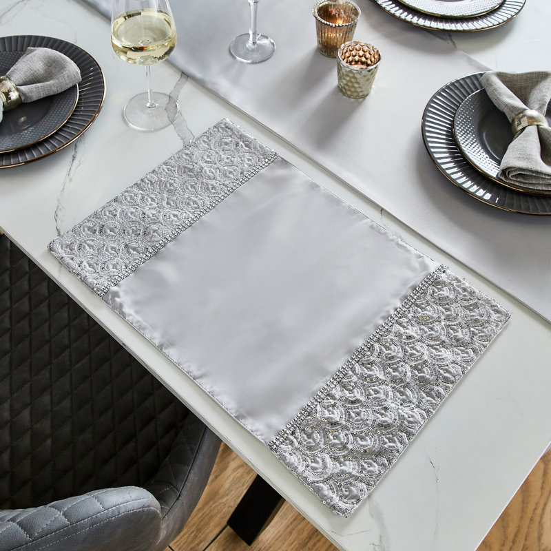 Deco Sequin Dining Place Mat 4 Pack, Silver