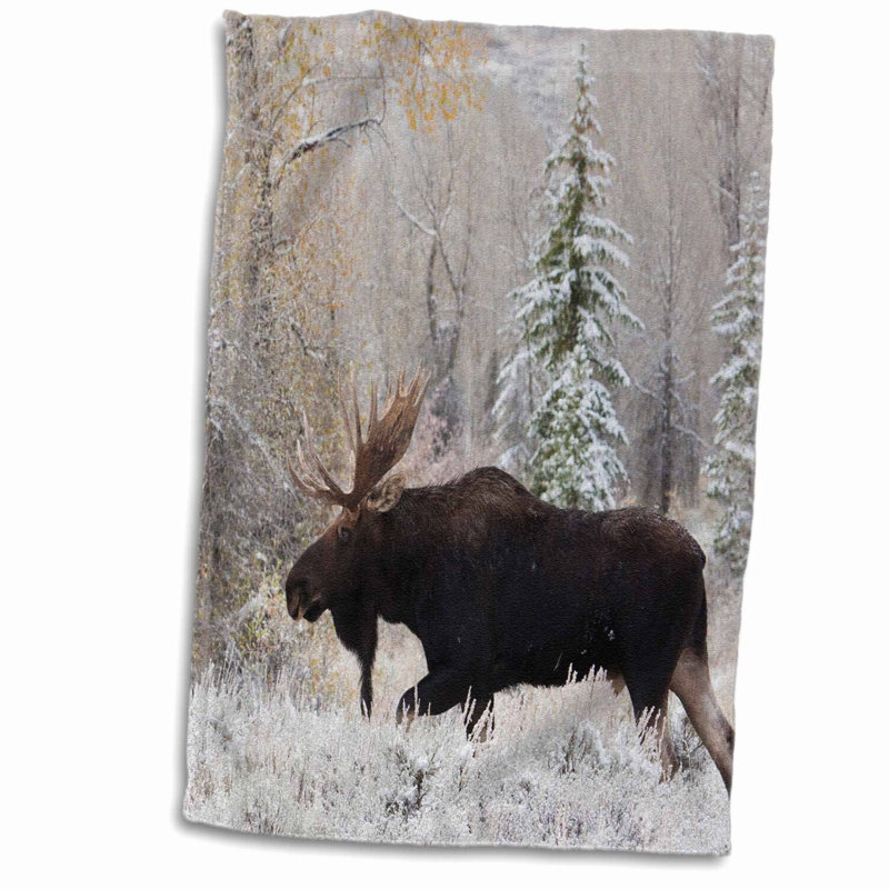 Autumn Snow Moose 3D Hand Towel - 15 x 22
