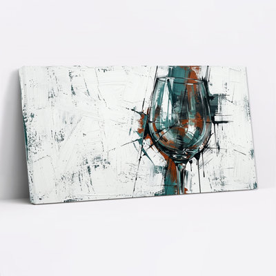Tableau mural sur toile texturée représentant un verre à vin bleu sarcelle et rouille
