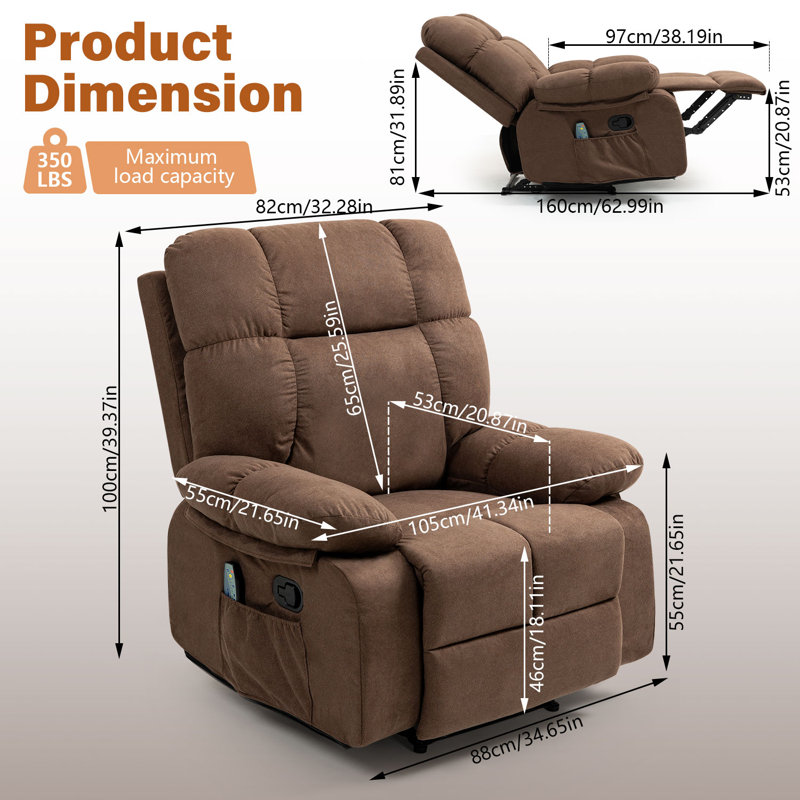 41.34"Plush Glider Recliner Chair with Smooth Rocking Motion - Overstuffed Upholstered Fabric Living Room Recliner with Side Pocket Comfortable & Stylish