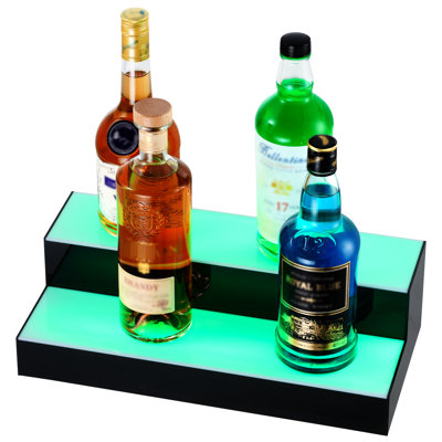Led Lighted 16" 2 - Step Liquor Bottle Display Shelf, Rf & Control, 60 Lamp Beads Per Meter, 7 Static 22 Dynamic Colors, Multiple Diy Modes, Music 1 4h Timing, 110 240v Power Adapter Laptop/power