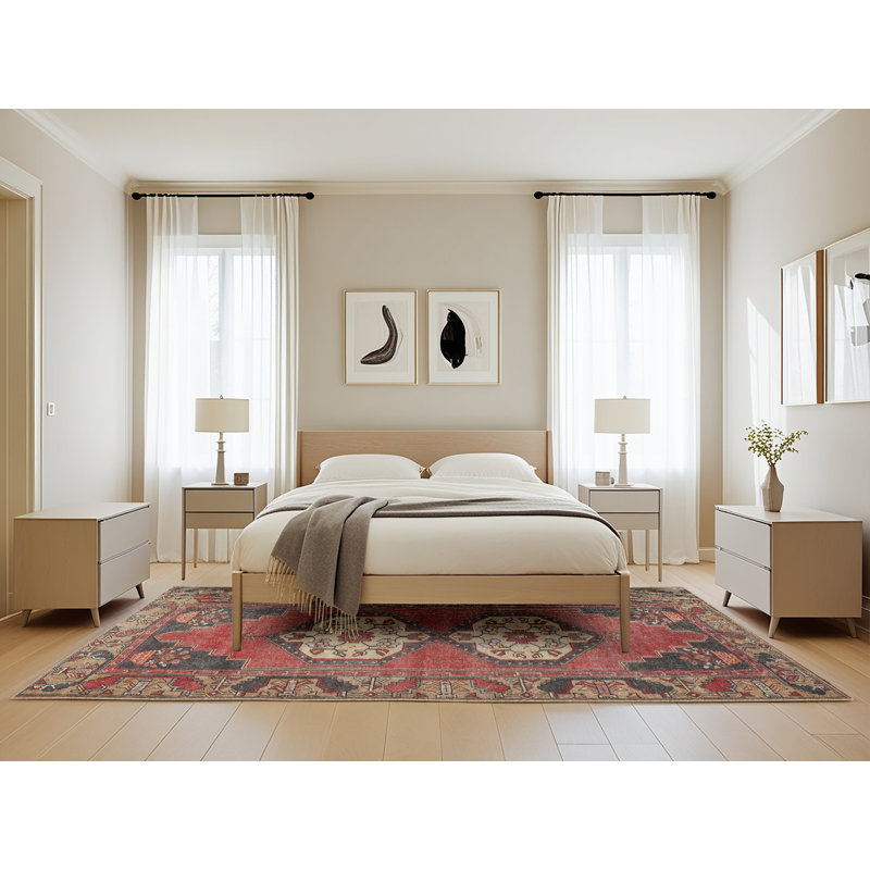 Tapis traditionnel rouge / brun, Rectangle de 5 pi x 8 pi