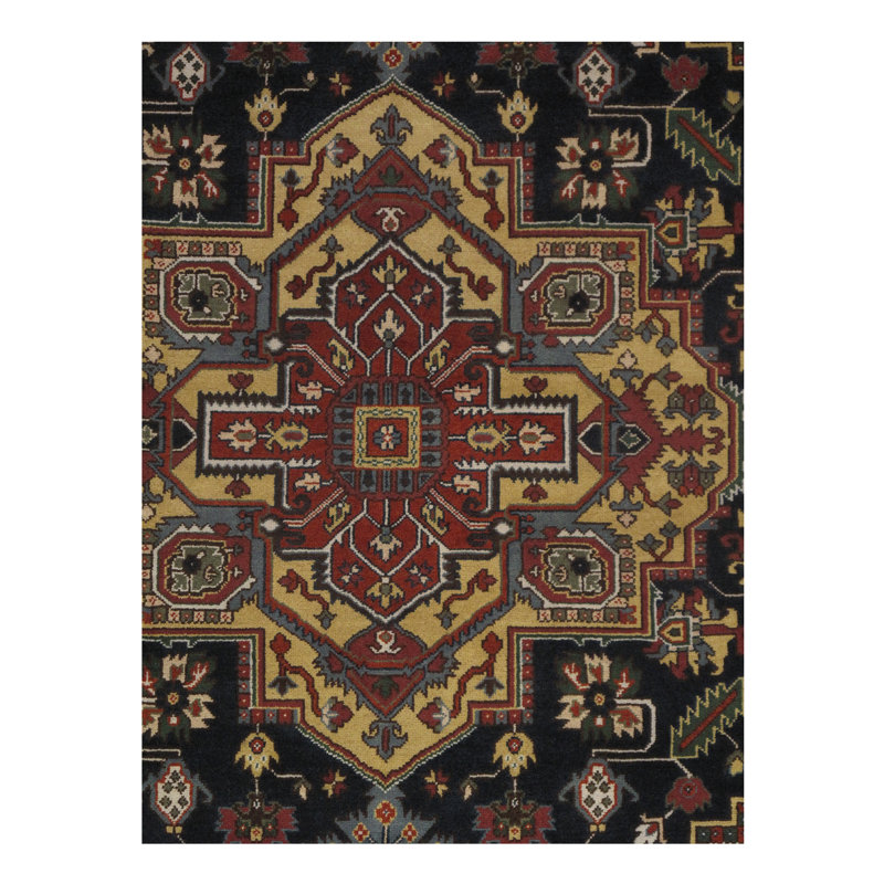 Tapis de zone en laine 9 pi x 12 pi noué la à la main one-of-kind