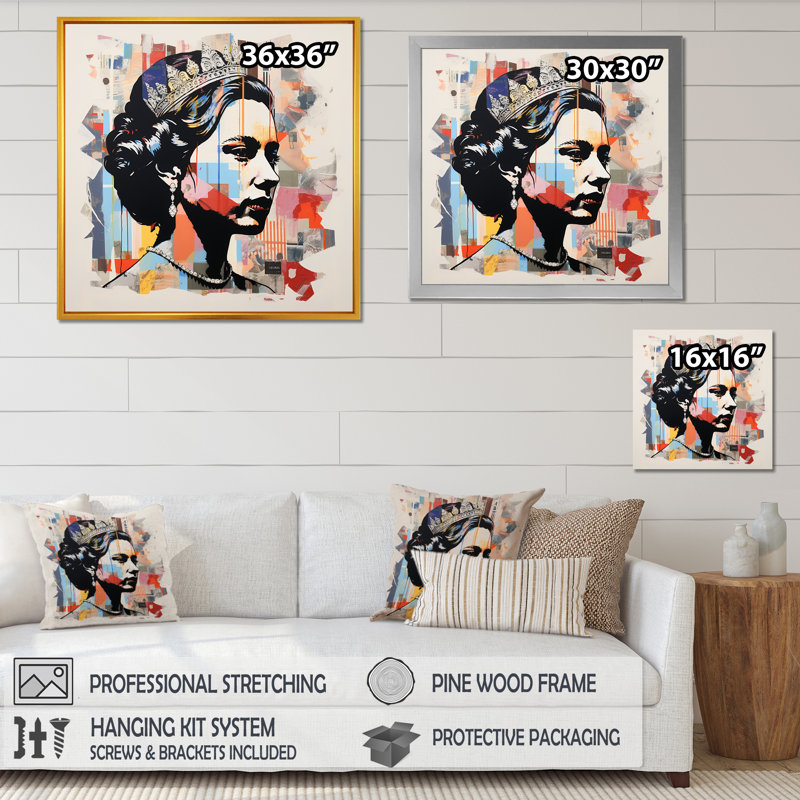 Queen Elizabeth S Magazine Collage I - célébrité, art mural, Cadre flottant noir, H 16 po x l 16 po x P 1 po
