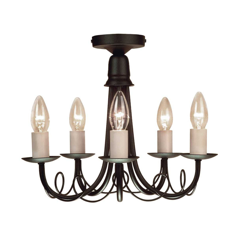 Docia 5 - Light Candle Style Chandelier, Black