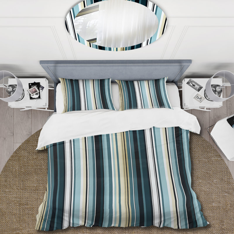 Ensemble de housse de couette à rayures bleues Classic Classic Elegance, Housse de couette pour grand lit et 2 taies décor