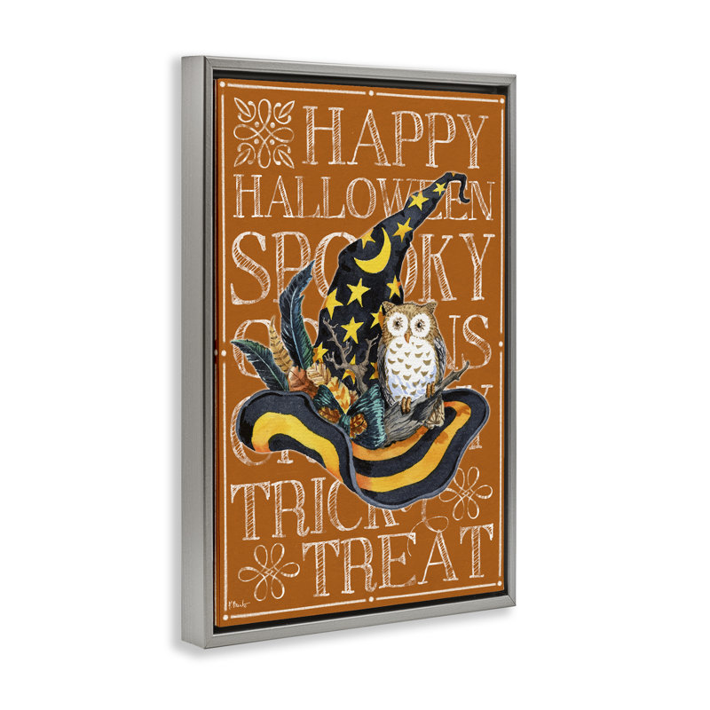 Cadre flottant Witchy Hat & Owl, par Paul Brent, H 25 po x l 17 po, Cadre flottant gris lustré