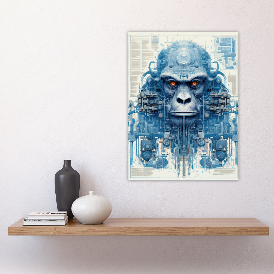 Wall Art Print Gorilla Robot Hybrid Schematic Futuristic Secret Complex Arcane Manuscript Gift For Cave Poster