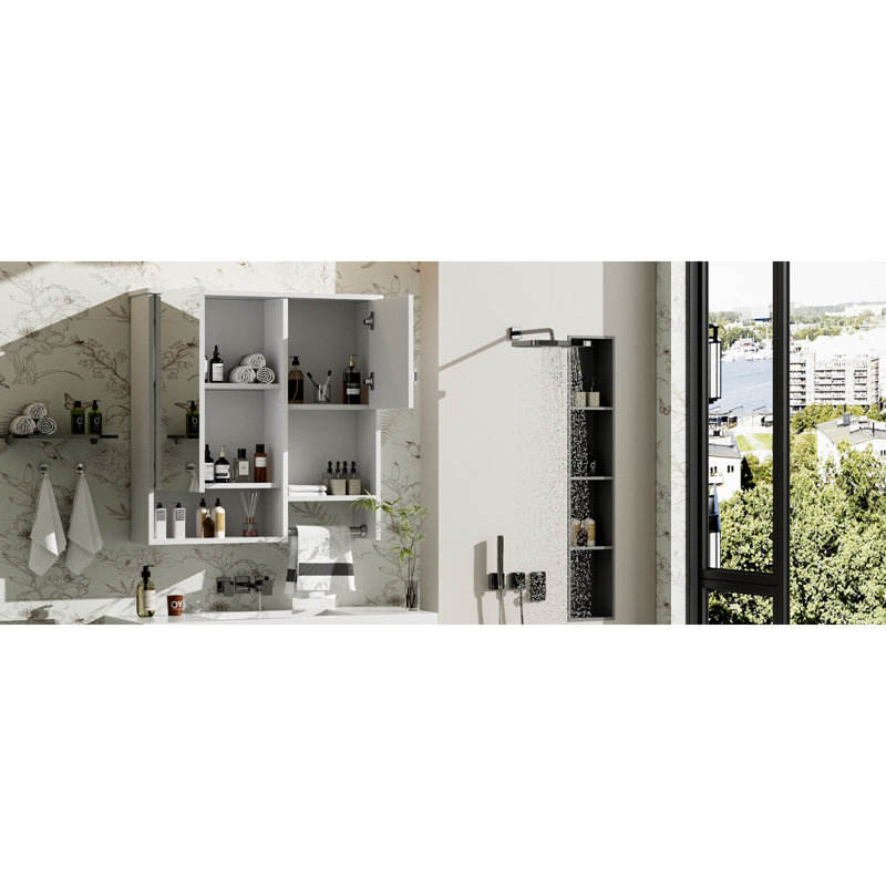29'' X 28'' Modern Wall Mounted Bathroom Medicine Cabinet, Bathroom Wall Storage Cabinet With Mirror, Over The Toilet Space Saver Cabinet With Towels Bar